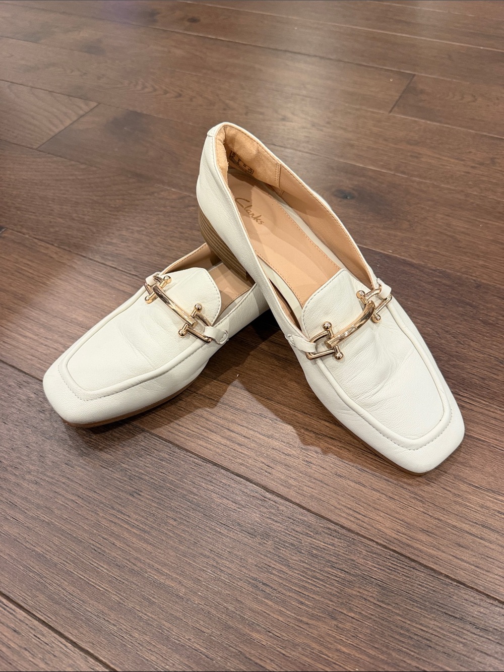 Clarks Women's Pure Block Loafer Flats Cream Leather Size 9 - C63-006